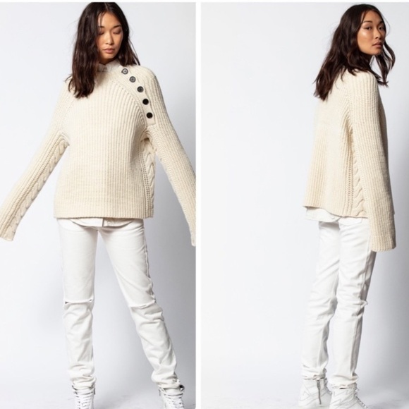 Zadig & Voltaire Colette Sweater in Neutrals Ivory Oversized Cableknit Size S - Picture 1 of 9